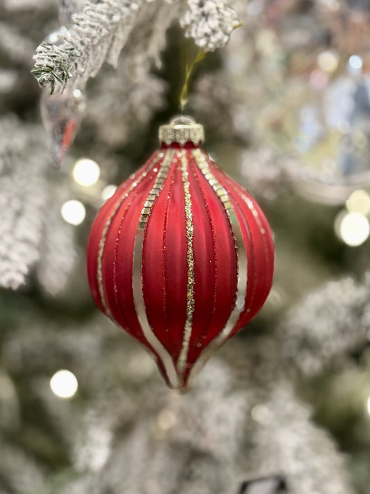 RED TEARDROP MIRROR STRIPE ORNAMENT XM0476