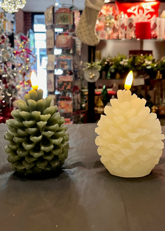 CREAM LED FLAMELESS PINECONE CANDLE XM0837
