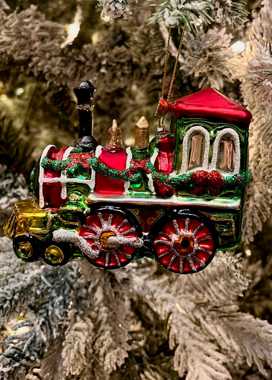 GREEN GLASS TRAIN ORNAMENT 4512523