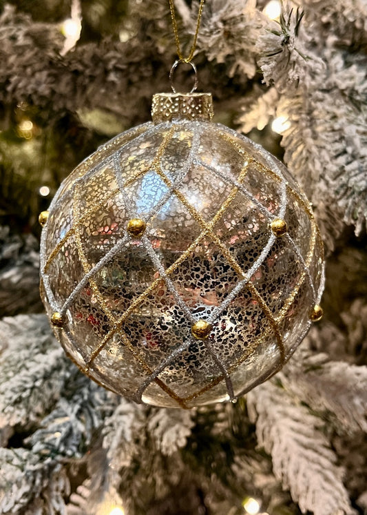 SILVER MERCURY & GOLD ROUND GLASS ORNAMENT 4524990