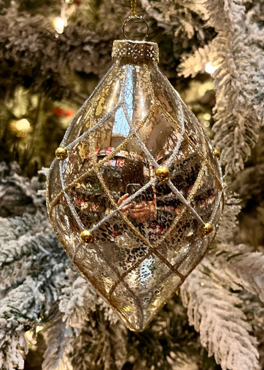 SILVER MERCURY & GOLD TEARDROP GLASS ORNAMENT 4524990