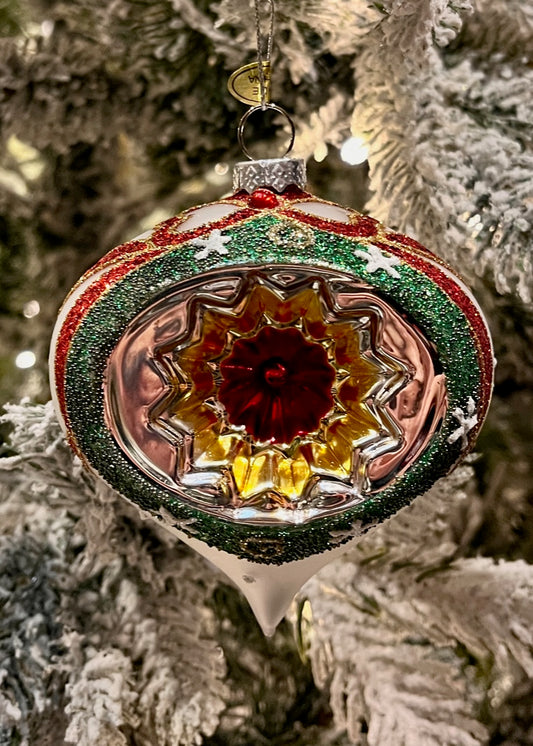 WHITE VINTAGE REFLECTOR WITH BOW ONION GLASS ORNAMENT 4520910