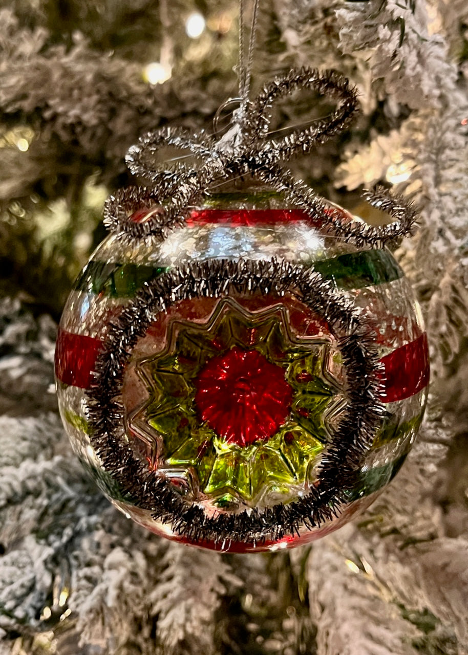 MERCURY STRIPED REFLECTOR ROUND GLASS ORNAMENT 4520909