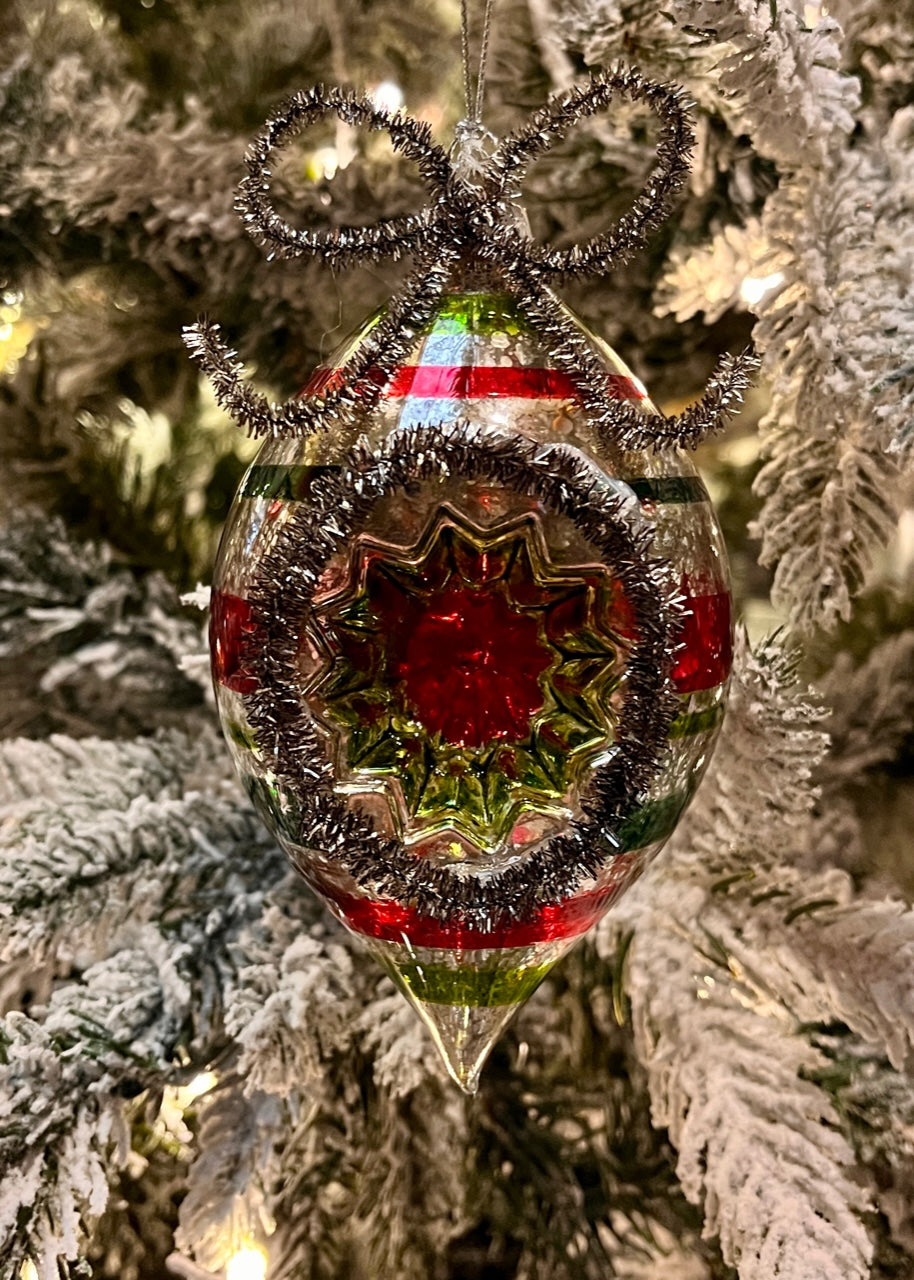 MERCURY STRIPED REFLECTOR TEARDROP GLASS ORNAMENT 4520909