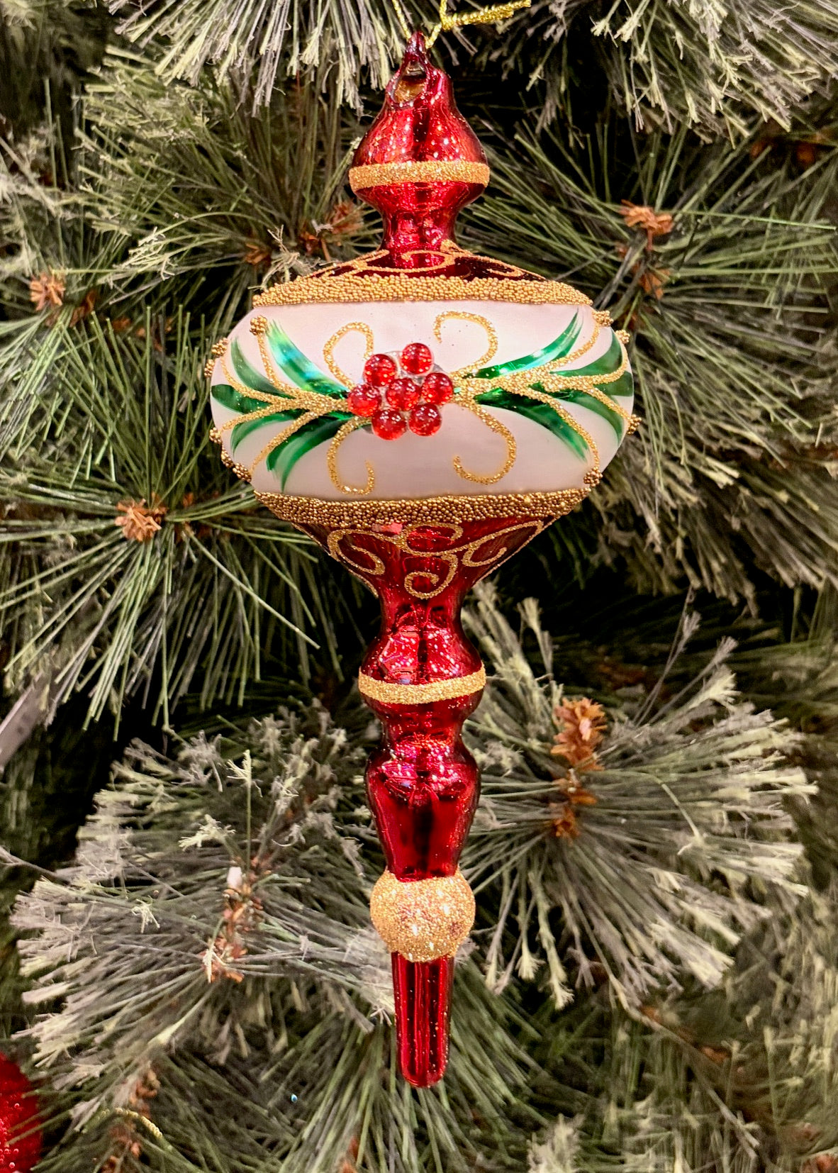 RED WITH LEAF DETAIL TEARDROP FINIAL GLASS ORNAMENT4524848