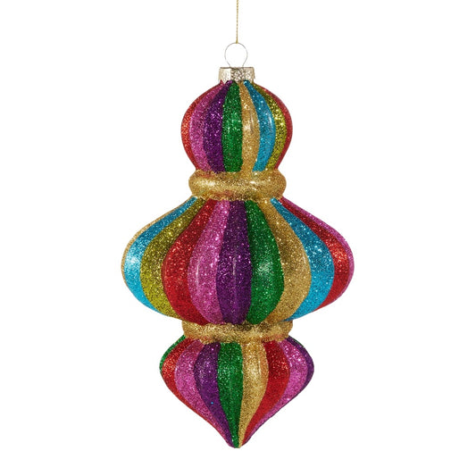 MULTICOLOUR STRIPED GLASS LARGE FINIAL HANGING ORNAMENT 4524899