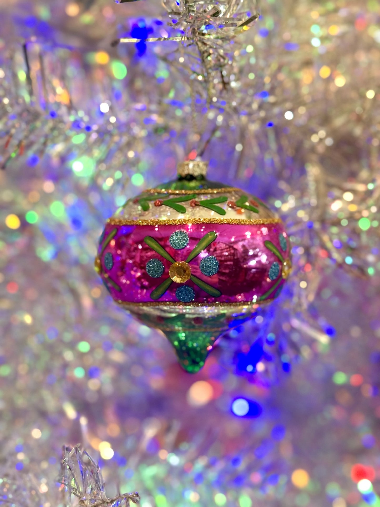Vintage Pink + Green Onion Reflector Ornament 4525046