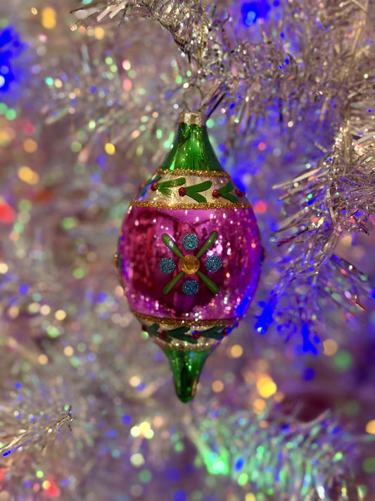 Vintage Pink + Green Drop Reflector Ornament 4525046
