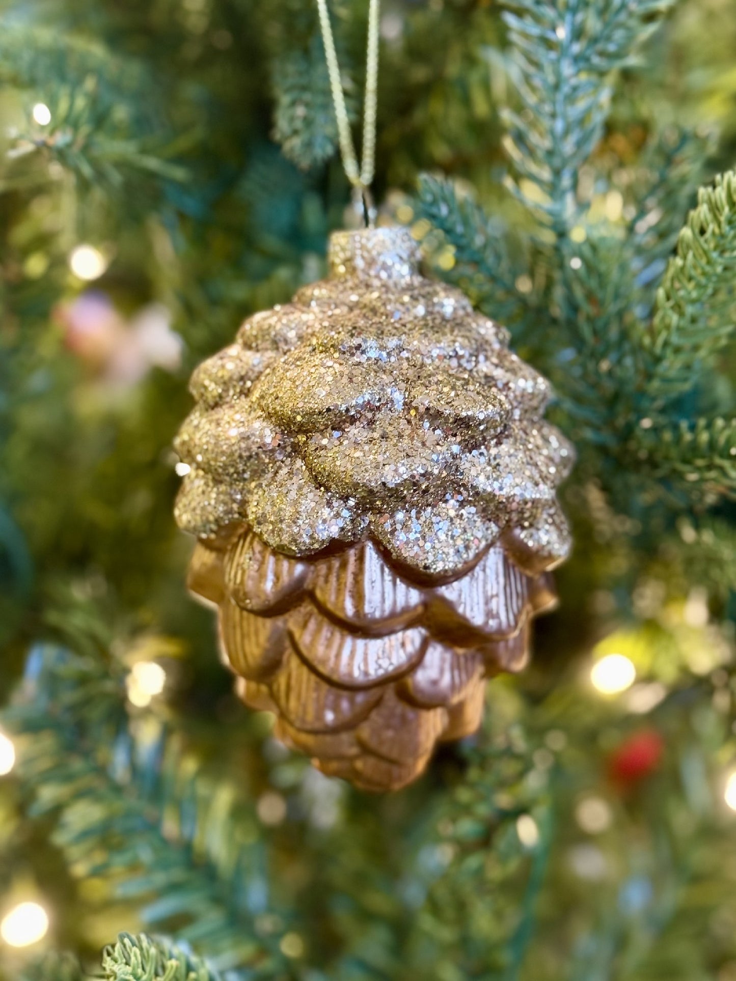 Bronze Gold Glitter Pinecone Ornament 4524974