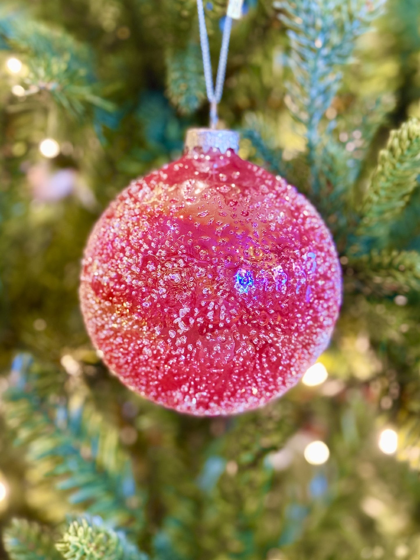 Hot Pink Glass Glitter Round Ornament 4422983