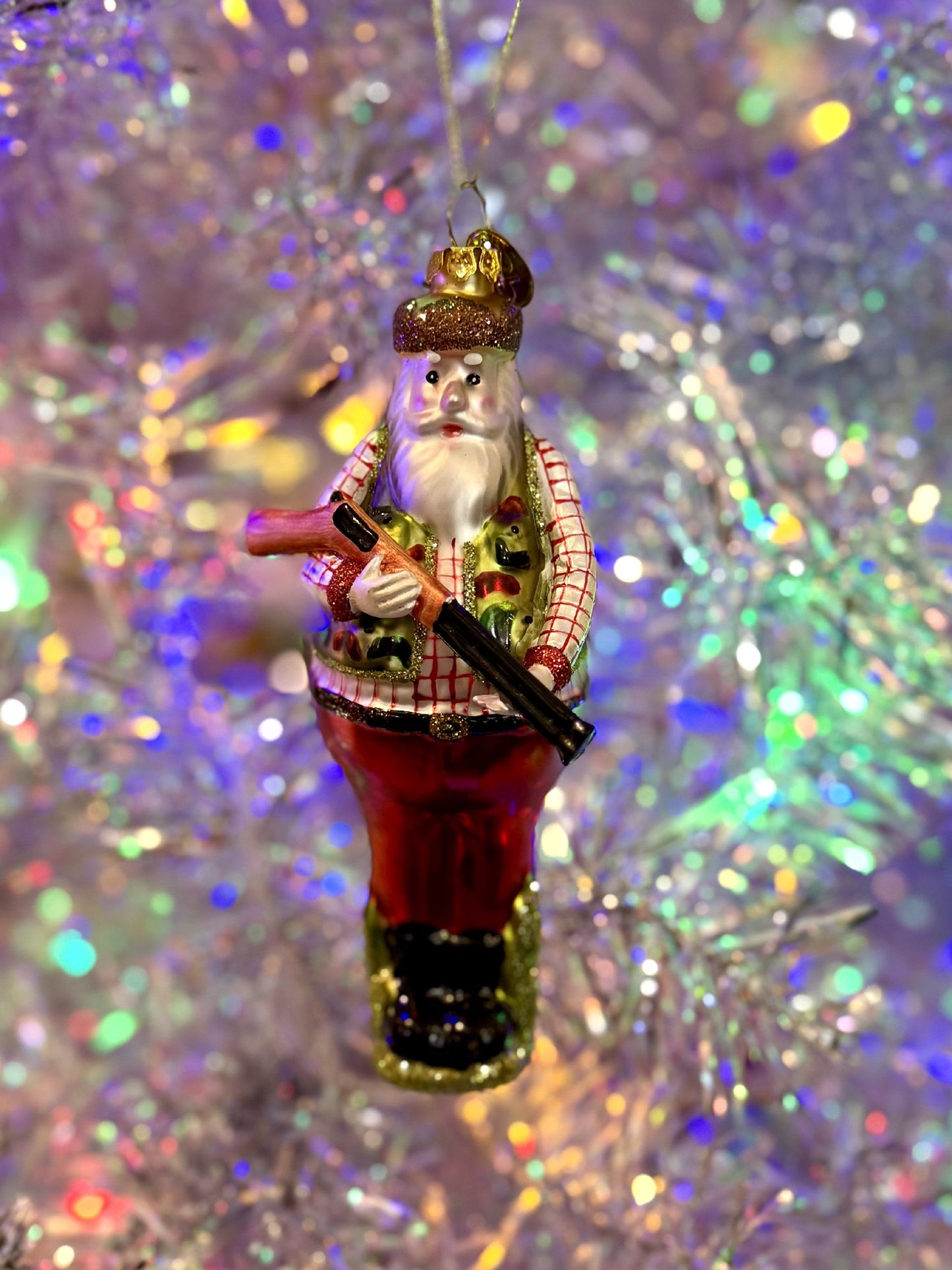 Hunting Santa Glass Ornament