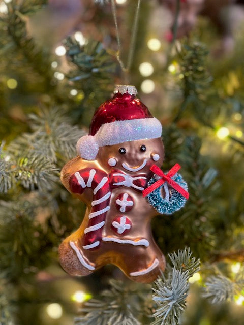 BRONZE GINGERBREAD MAN GLASS HANGING ORNAMENT 4619212