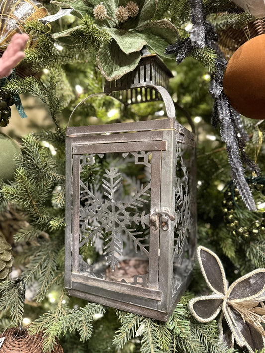 Rustic Tin Snowflake Lantern Large PP9543
