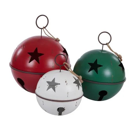 SET OF 3 LARGE METAL BELLS RED/GREEN/WHITE XX12303