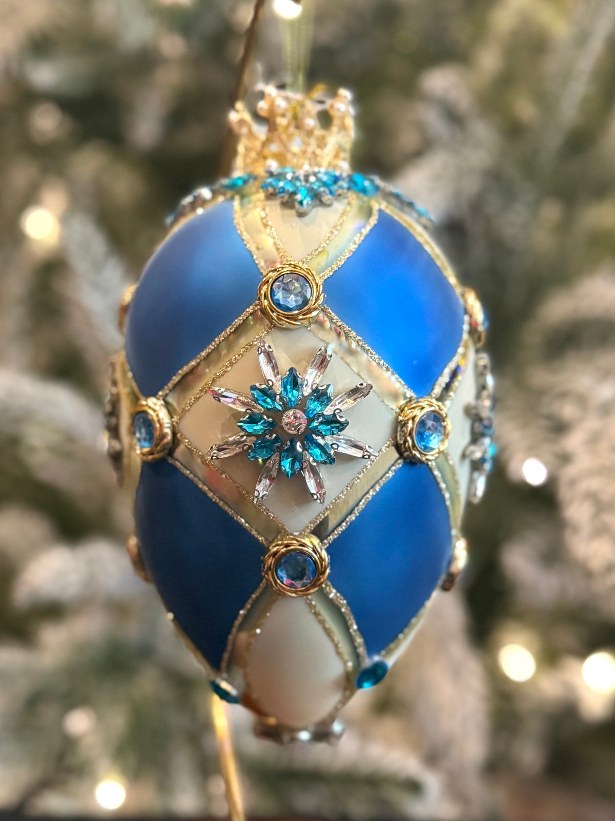 MARK ROBERTS - Blue & Ivory Faberge Jewel Egg Ornament 36-61470