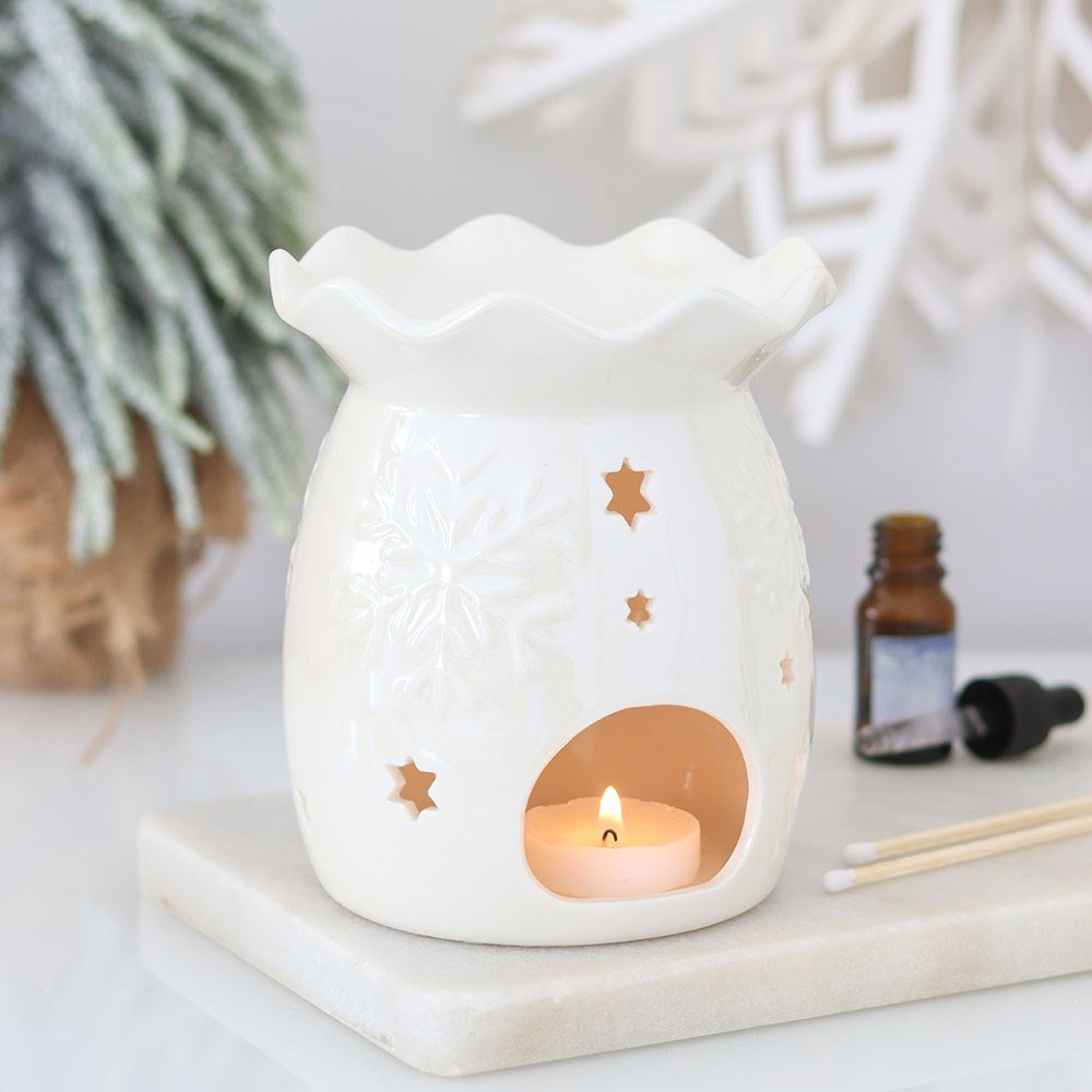 Iridescent White Snowflake Oil Burner and Wax Warmer SD45627