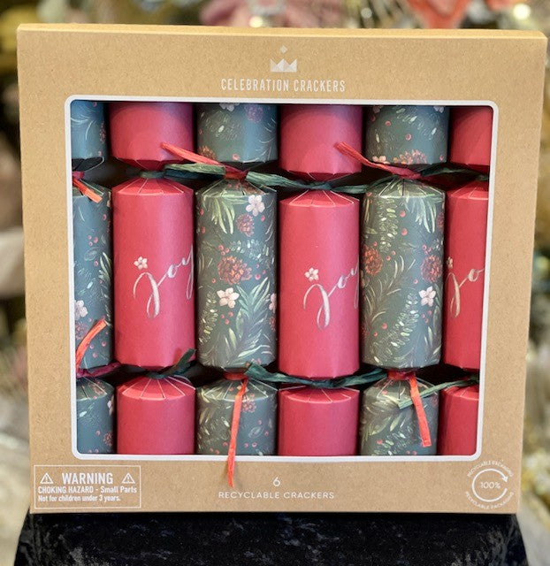 WINTER FOLIAGE RED & GREEN CHRISTMAS CRACKERS BOX OF 6 KT0110