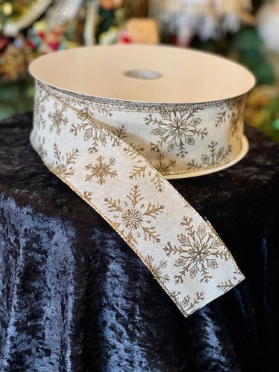 CREAM WITH GOLD SNOWFLAKE RIBBON 50 YARDS CH0740111
