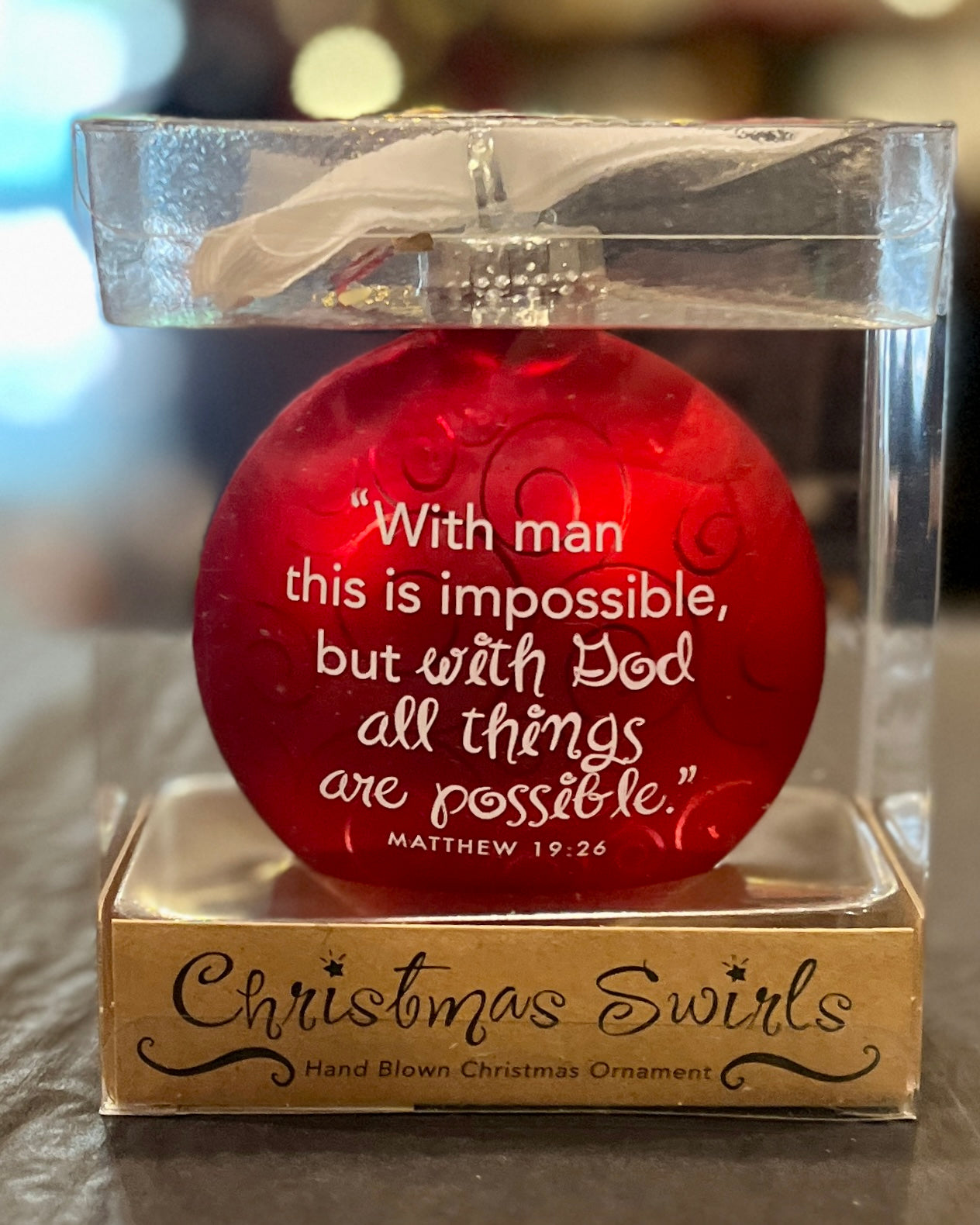 CHRISTMAS SWIRLS - FAITH GLASS ORNAMENT WITH VERSE 12764