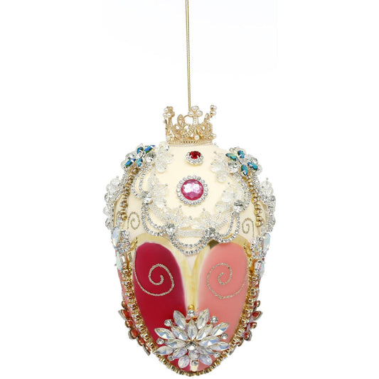 MARK ROBERTS - KING'S JEWELS FABERGE EGG IVORY & ROSE HANGING ORNAMENT 36-45960