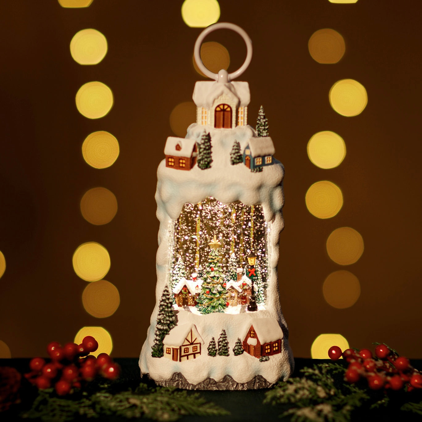 GLITTER LANTERN - TALL MOUNTAIN VILLAGE WITH CHRISTMAS TOWN JT31-2