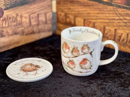 WRENDALE FAMILY XMAS MUG & COASTER