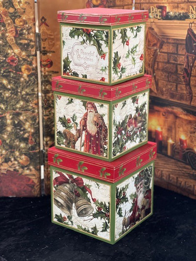 VINTAGE LOOK SET OF 3 HOLLY BOXES TL0233