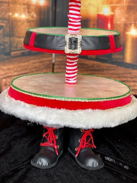 KATHERINE'S COLLECTION SANTA CLAUS IS COMING TO TOWN - 27.5" SANTA BOOT TIERED TRAY