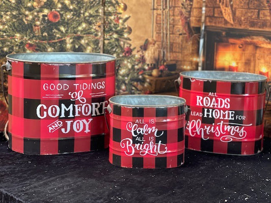 BUFFALO CHECK OVAL TIN BUCKET - LARGE BF186132