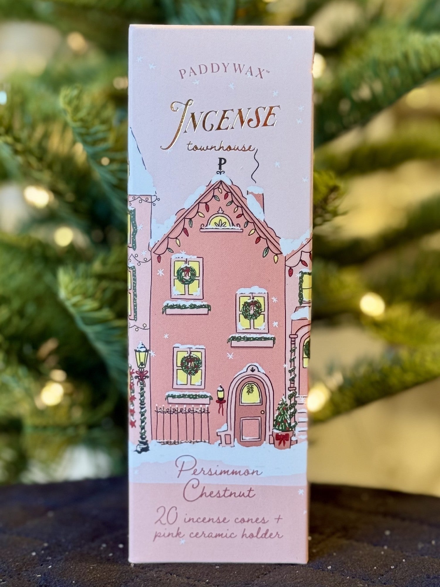 PADDYWAX - CERAMIC PINK HOUSE WITH 20 INCENSE CONES - PERSIMMON CHESTNUT IN0019AU