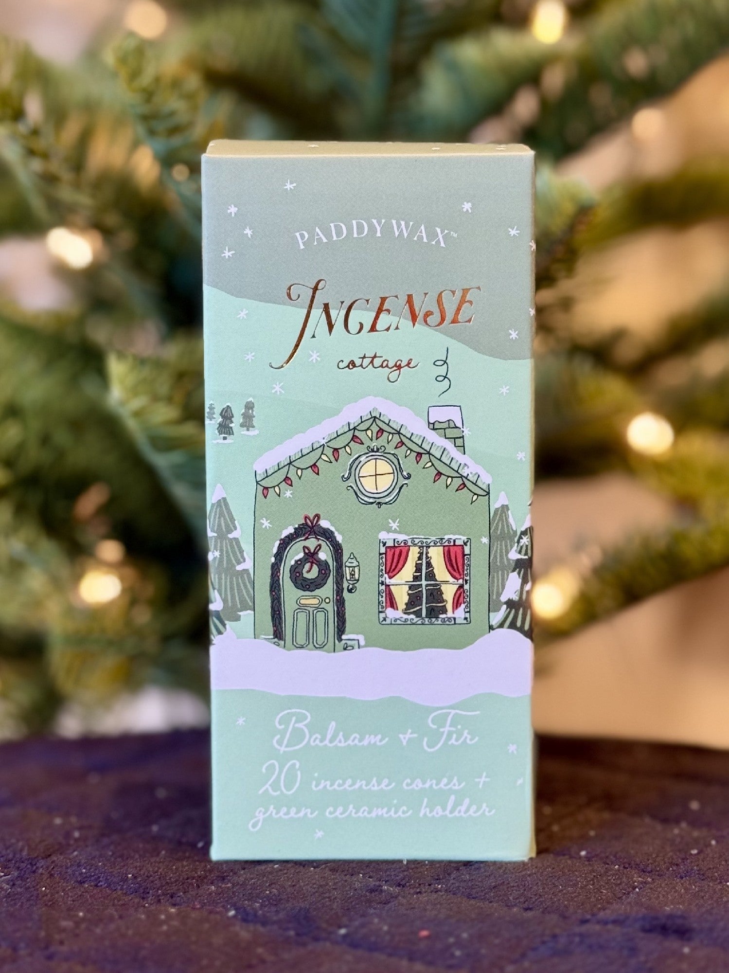 PADDYWAX - HOLIDAY GREEN CERAMIC COTTAGE WITH INCENSE CONESIN0021AU