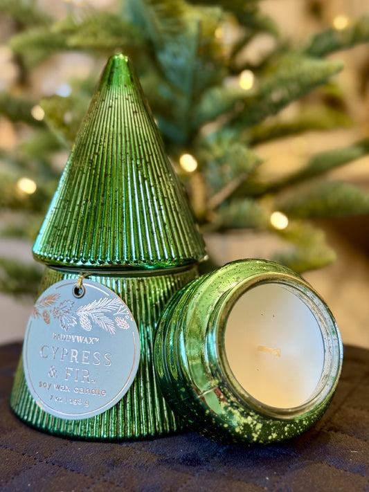 PADDYWAX - GREEN MERCURY GLASS STACKED TREE CANDLE CFST0702AU