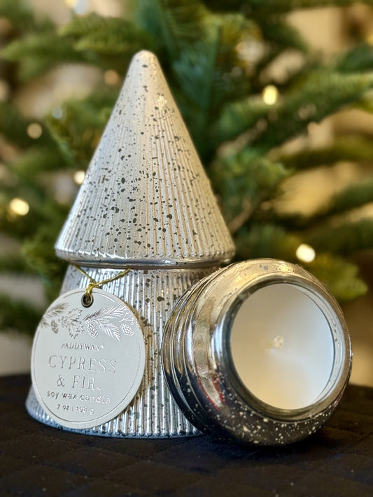 PADDYWAX WHITE/SILVER MERCURY STACKED TREE CANDLE CFST0703AU