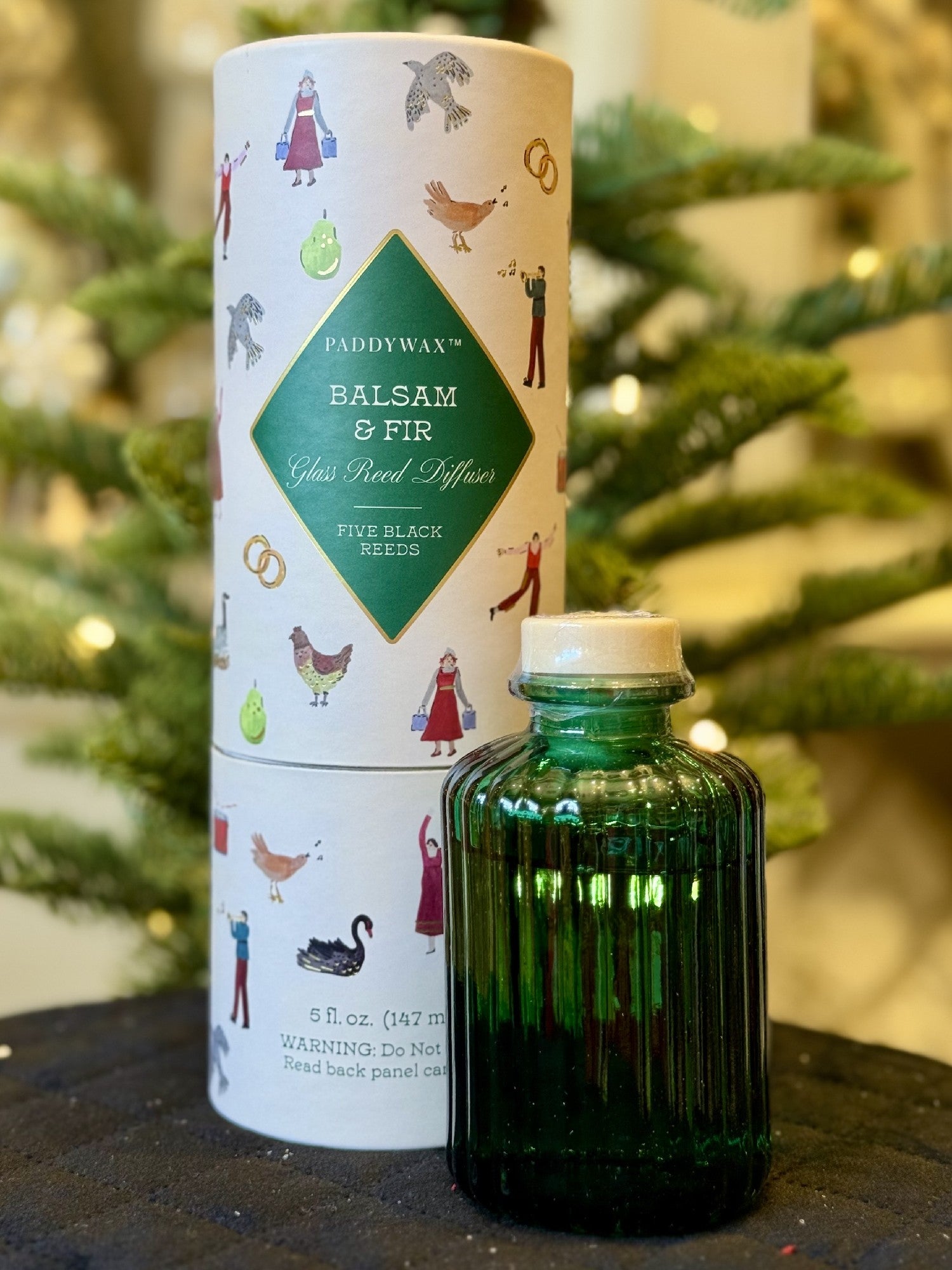 PADDYWAX - HOLIDAY RIBBED GREEN GLASS DIFFUSER - BALSAM & FIR CHD0502AU