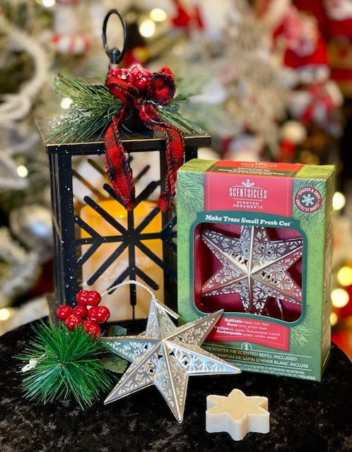 SCENTSICLES WHITE WINTER FIR SCENTED SILVER STAR ORNAMENT
