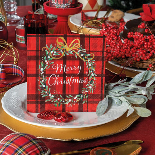 CHRISTMAS PLAID RED LUNCHEON NAPKINS 33315565