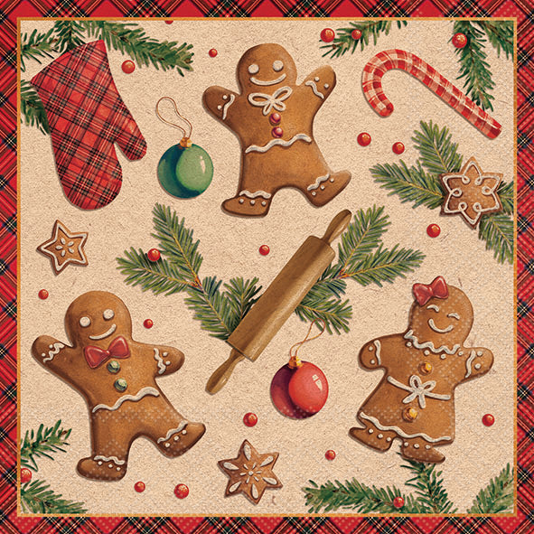 GINGRBREAD COOKIES NATURAL 20 PACK LUNCHEON NAPKINS 33318881