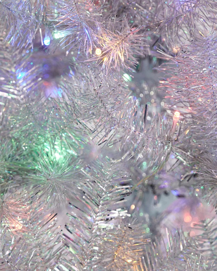VINTAGE SILVER LED 7FT 5IN CHRISTMAS TREE X2878 (NOTE EXTRA POST REQUIRED SEE DESCRIPTION)