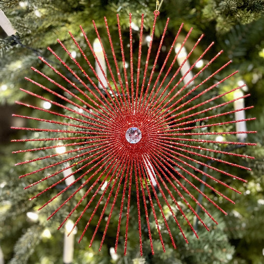 RED GLITTER RAY ORNAMENT LARGE X2236RD