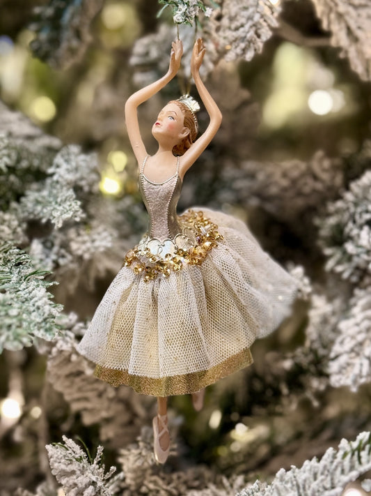 XMAS BALLERINA ARMS UP GOLD 18CM X3654