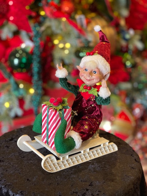AMBROSE ELF ON SLEIGH 21CM X3797