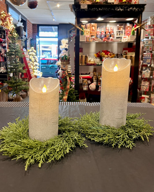 SILVER LED WAX PILLAR CANDLE SYBSIL