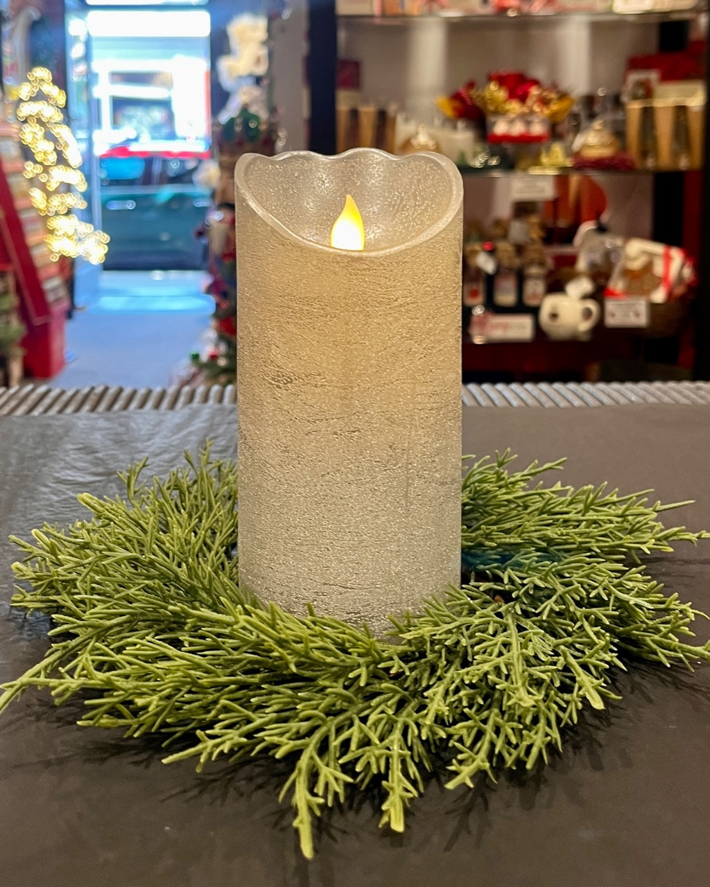 SILVER LED WAX PILLAR CANDLE SMALL SYBSIS