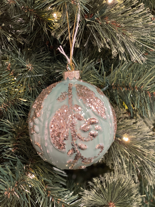 GLASS BALL GREEN GOLD LEAF DESIGN XGFKGGL