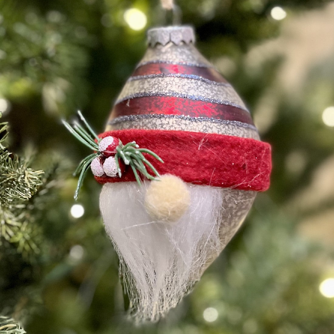 GLASS SANTA ORNAMENT STRIPED HAT XGBSHST