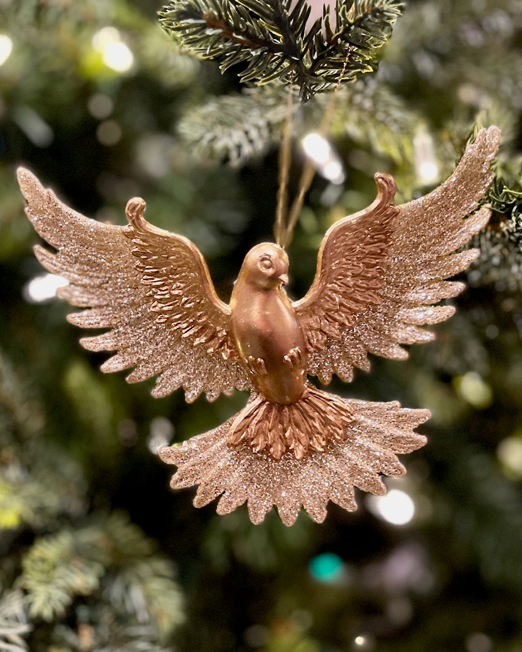 ACRYLIC GOLD GLITTER HANGING DOVE ORNAMENT XASMGDV