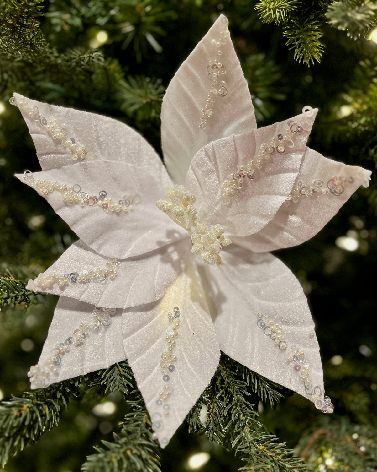CLIP ON FABRIC POINSETTIA WHITE SEQUIN XDGZCAE