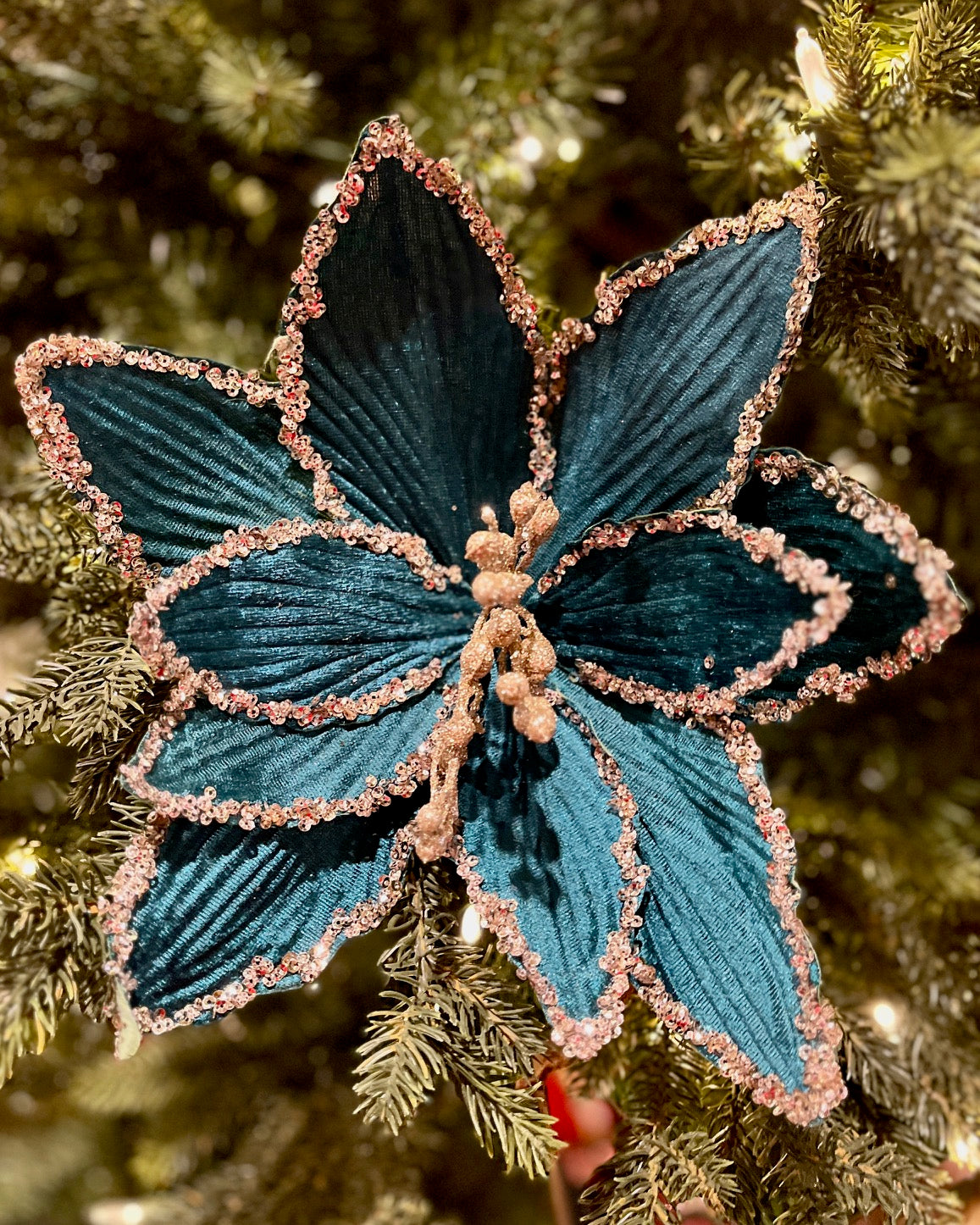 CLIP ON FABRIC POINSETTIA PEACOCK XDGZMAL