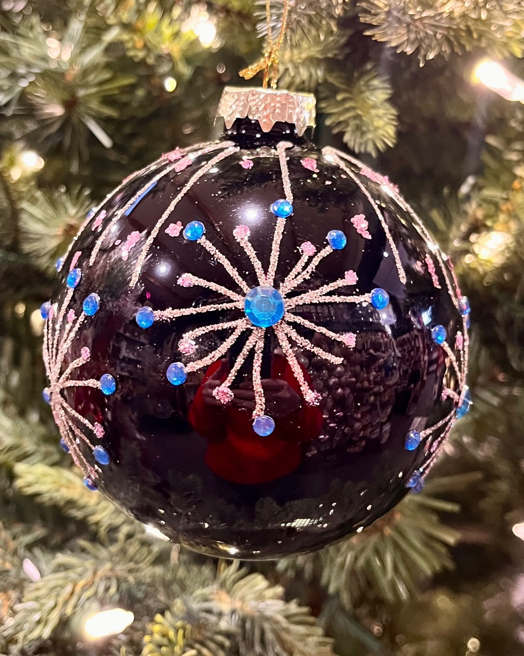 DARK BLUE JEWEL BURST ROUND GLASS ORNAMENT XGMAMGN