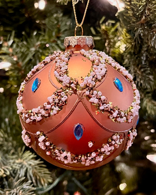 8CM COPPER BEADED SWAG ROUND GLASS ORNAMENT XGRCMCA